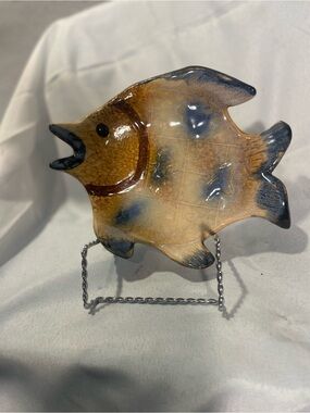 Glazed Ceramic Fish Accent Plate in Brown and Blue
